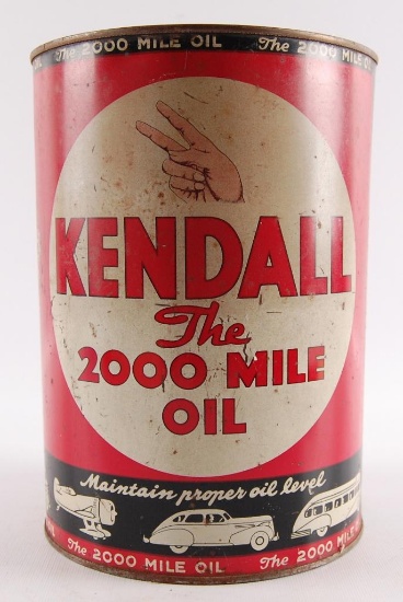 Vintage Kendall "The 2000 Mile Oil" Advertising 5 Quart Oil Can