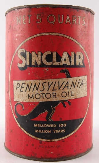Vintage Sinclair Pennsylvania Motor Oil Advertising 5 Quart Oil Can