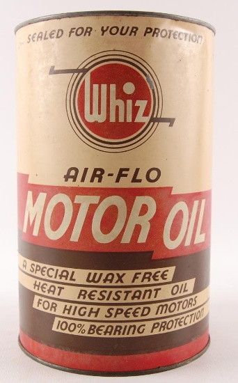 Vintage Whiz Air Flo Motor Oil Advertising 5 Quart Oil Can