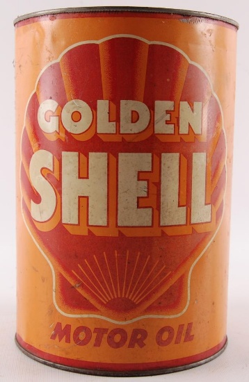 Vintage Golden Shell Motor Oil Advertising 5 Quart Oil Can