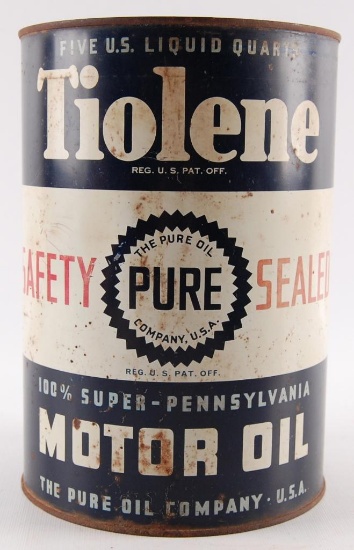 Vintage Tiolene Motor Oil Advertising 5 Quart Oil Can