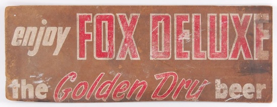 Vintage "Enjoy Fox Deluxe the Golden Dru Beer" Advertising Masonite Beer Sign