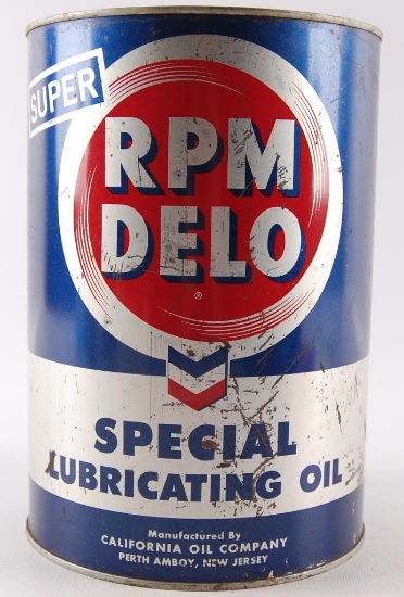 Vintage Super RPM Delo Motor Oil Advertising 5 Quart Oil Can