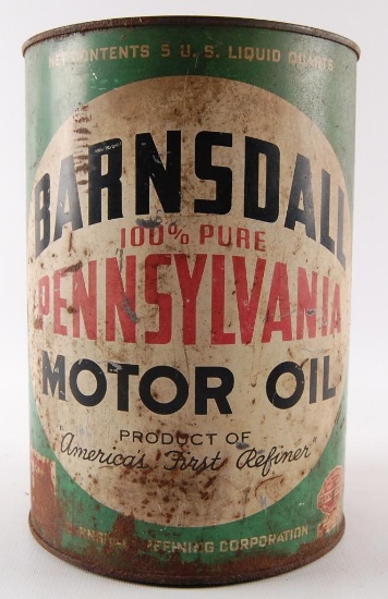 Vintage Barnsdall Pennsylvania Motor Oil Advertising 5 Quart Oil Can