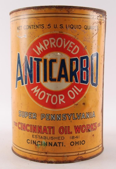 Vintage Anticarbo Motor Oil Advertising 5 Quart Oil Can