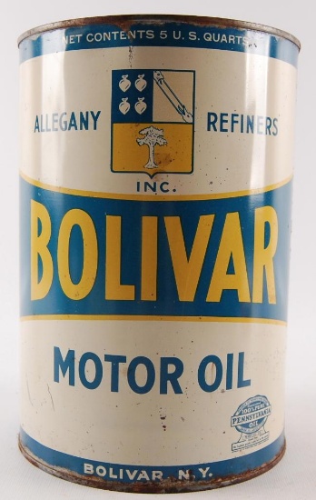 Vintage Bolivar Motor Oil Advertising 5 Quart Oil Can