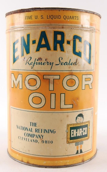 Vintage En-Ar-Co Motor Oil Advertising 5 Quart Oil Can