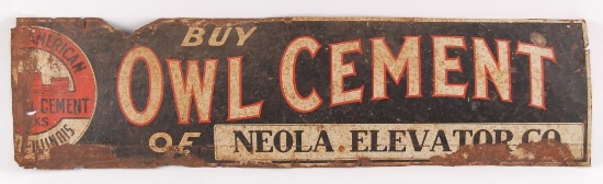 Antique "Buy Owl Cement of Neola Elevator Co." Advertising Tin Tacker