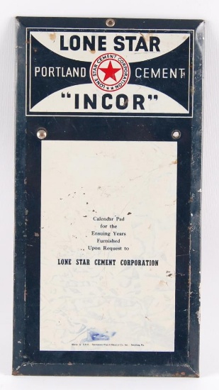 Vintage Lone Star Portland Cement "Incor" Advertising Tin on Cardboard Calendar Sign