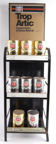 Vintage Phillips 66 Trop Artic Motor Oil Advertising Display Rack with Cans