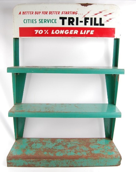 Vintage Tri-Fill Cities Service Advertising Metal Display Shelf