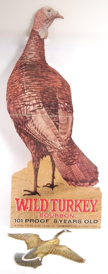Vintage Wilde Turkey Bourbon Cardboard Advertising Standee with Die-Cut Goose