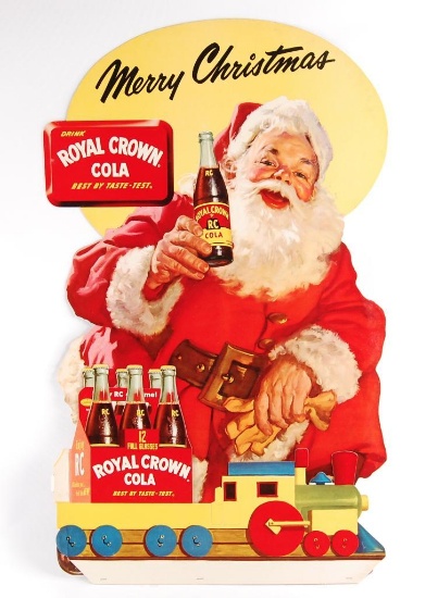 Vintage Royal Crown Cola "Merry Christmas" Advertising Cardboard Santa Claus Standee