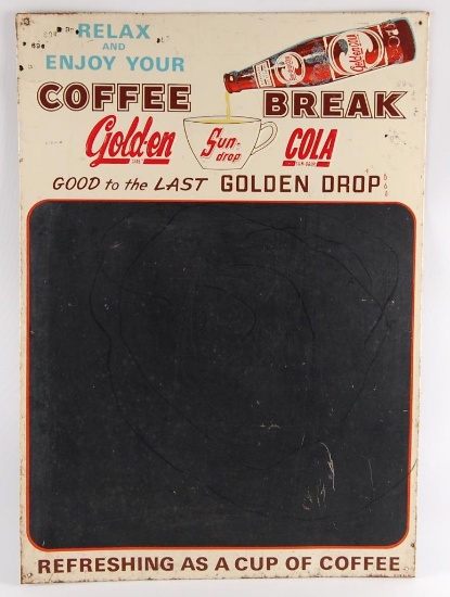 Vintage Gold-en Sun-Drop Cola Embossed Advertising Chalkboard Sign