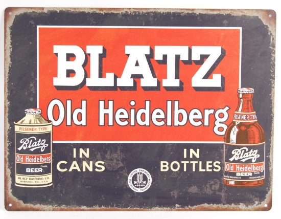 Modern Blatz Old Heidelberg Advertising Metal Beer Sign