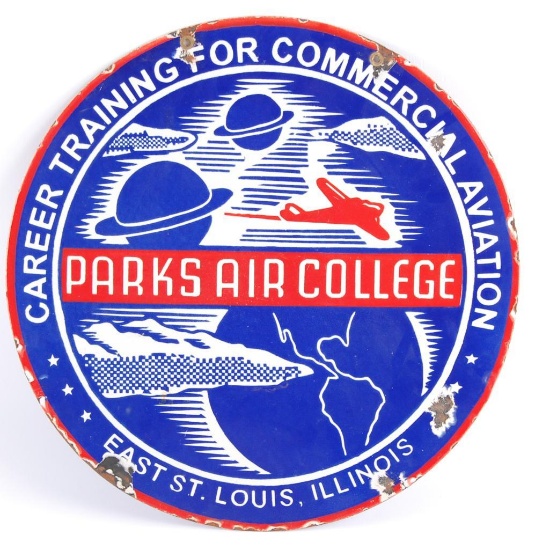 Reproduction Parks Air College East St. Louis Ill. Double Sided Advertising Porcelain Sign