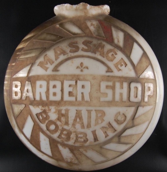 Antique Barber Shop Massage and Hair Bobbing Advertising Glass Globe with Sconce