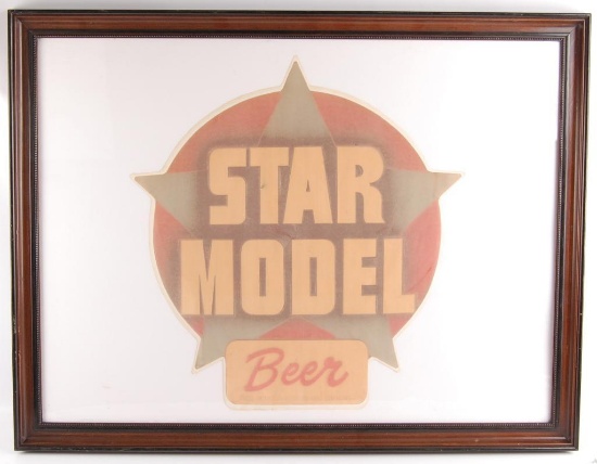 Vintage Star Model Beer Peru Ill. Framed Advertising Decal/Sticker