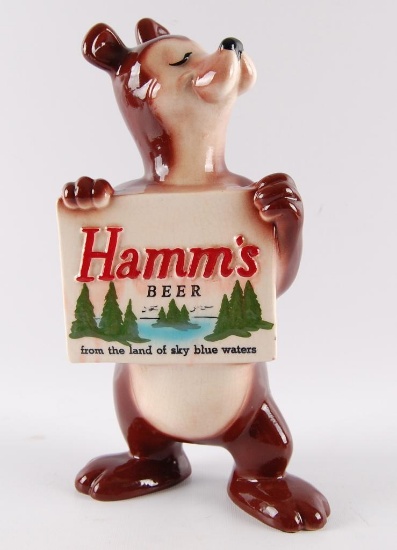 Rare Redwing Hamm's Beer Advertising Porcelain Brown Bear Holding Sign Figurine