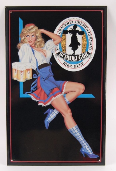 1992 St. Pauli Girl Bier Beer Advertising Metal Sign