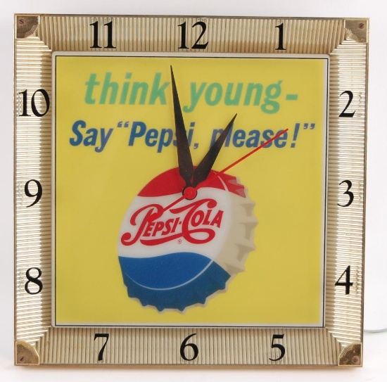 Vintage Pepsi-Cola "Thing Young- Say Pepsi, Please" Light Up Advertising Clock