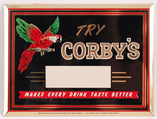 Vintage Corby's Whiskey Tin on Cardboard Advertising Sign