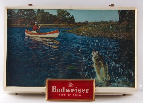 Vintage Budweiser Fishing Light Up Advertising Beer Sign