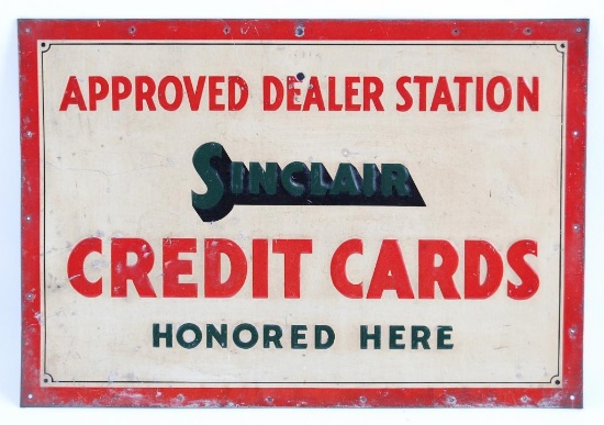 Vintage Sinclair "Credit Cards Honored Here" Advertising Metal Sign