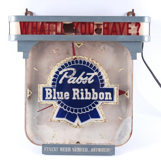 Vintage Pabst Blue Ribbon Reverse Painted Advertising Beer Clock