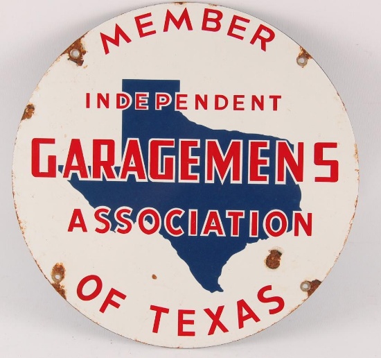 Independent Garagemen's Association of Texas Advertising Porcelain Sign