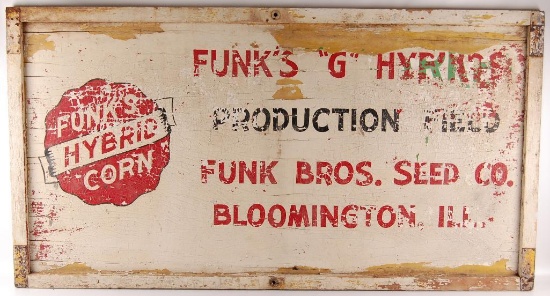 Vintage Funk's Hybrid Corn Bloomington Ill. Advertising Wood Sign
