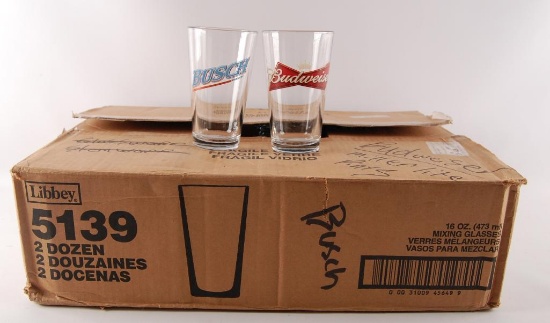 Partial Box of Budweiser and Busch Advertising Beer Glasses