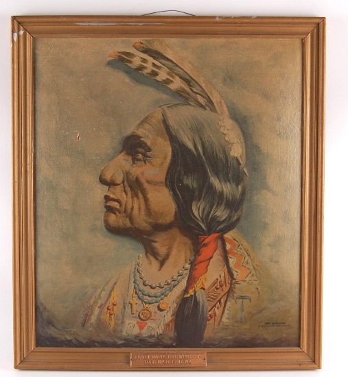 Vintage Blackhawk Brewing Co. Native American Chief Framed Advertisement