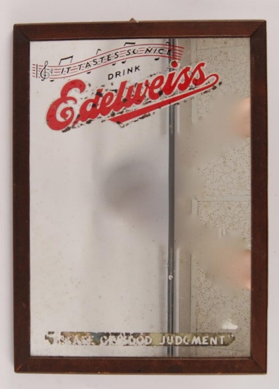 Vintage Edelweiss Reverse Painted Advertising Mirror