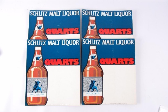 Group of 4 Vintage Schlitz Malt Liquor Quarts Cardboard Advertising Counter Top Beer Signs