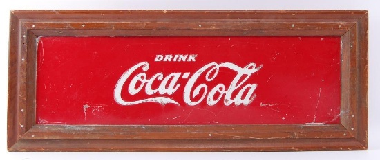 Vintage Coca-Cola Embossed Advertising Metal Sign with Wood Frame