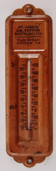 Vintage St. James Dr. Pepper Bottling Co. Advertising Thermometer