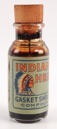 Vintage Indian Head Gasket Shellac Advertising Bottle