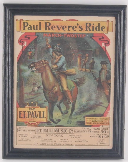 Antique E.T. Paul "Paul Revere's Ride" Framed Sheet Music Book