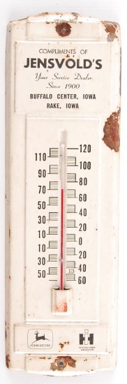 Vintage John Deere and International Harvester Advertising Metal Thermometer