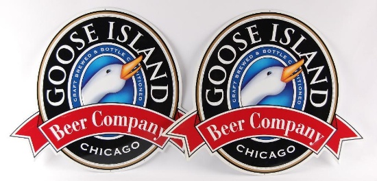 Group of 2 Goose Island Chicago Advertising Metal Beer Signs