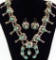 Vintage Green Turquoise Squash Blossom Necklace & Earrings Set