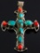 Sterling Silver & Turquoise Coral Cross Pendant