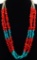 Three-Strand Coral, Turquoise, Shell Bead Nugget Necklace