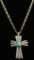 Vintage Sterling Silver Sand-cast Turquoise Cross and Chain