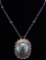 Stamped Silver and Turquoise Pendant and Chain Necklace