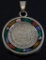 Sterling Silver and Polished Stones Aztec Solar Calendar Pendant