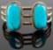 Vintage Sterling Silver & Turquoise Double Stone Cuff Bracelet