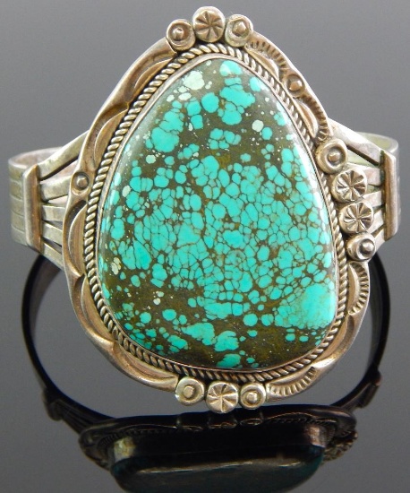 Albert McCabe Signed Turquoise & Sterling Silver Cuff Bracelet