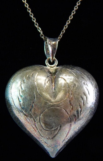 Sterling Silver Large Puffy Heart Pendant Necklace